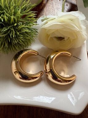 Gold Crescent Hoop Earrings - Women Jewelry